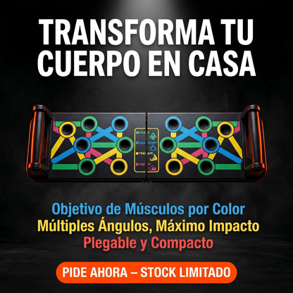 PowerPush Pro™ – Tablero plegable multifunción que activa 9 grupos musculares con guía de ejercicios integrada para pecho, hombros, tríceps y espalda