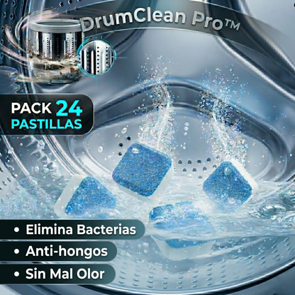 DrumClean Pro™ – Pack 60 Pastillas Desinfectantes para Lavadora, Acción Efervescente que Elimina el 99,9% de Gérmenes y Residuos