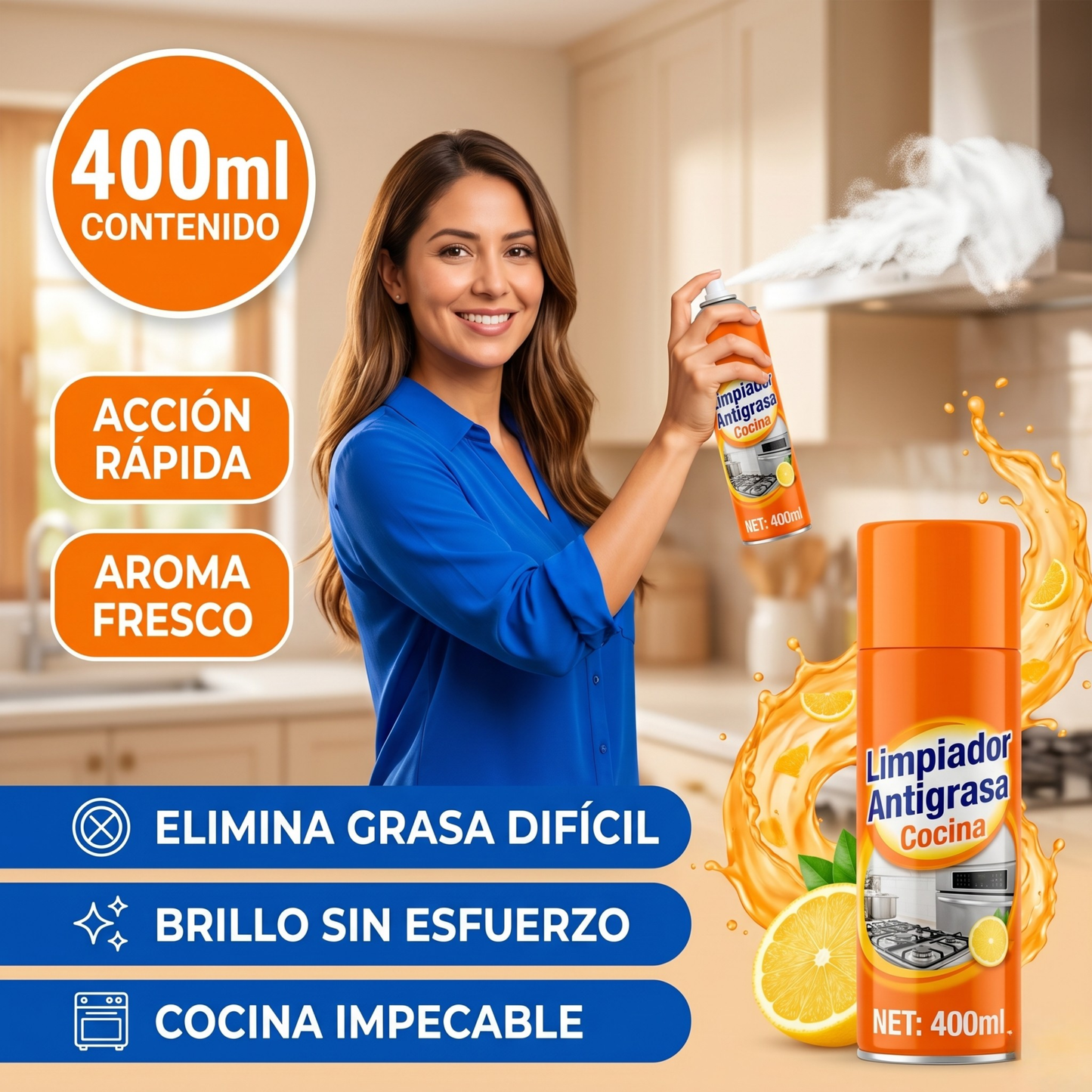 LimpiMax™ – Antigrasa ultrapoderoso para cocinas, fórmula de acción rápida con aroma limón