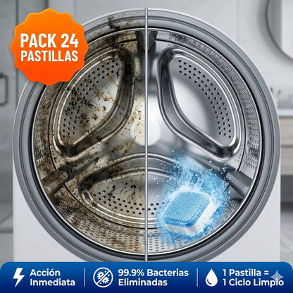 DrumClean Pro™ – Pack 60 Pastillas Desinfectantes para Lavadora, Acción Efervescente que Elimina el 99,9% de Gérmenes y Residuos