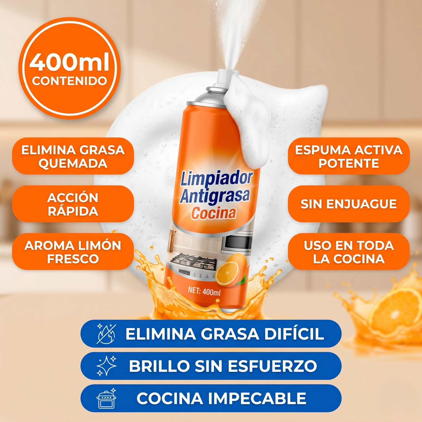 LimpiMax™ – Antigrasa ultrapoderoso para cocinas, fórmula de acción rápida con aroma limón