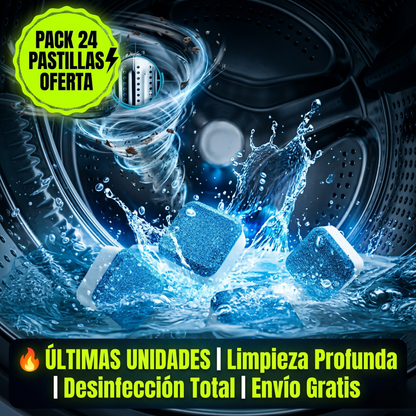 DrumClean Pro™ – Pack 60 Pastillas Desinfectantes para Lavadora, Acción Efervescente que Elimina el 99,9% de Gérmenes y Residuos