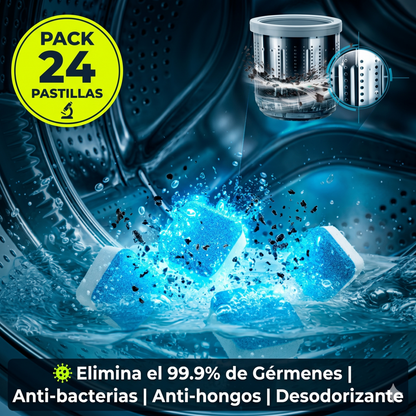 DrumClean Pro™ – Pack 60 Pastillas Desinfectantes para Lavadora, Acción Efervescente que Elimina el 99,9% de Gérmenes y Residuos